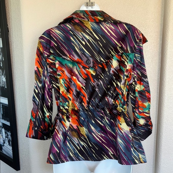 Women's jacket, Colorful Abstract, drawstring waist & trench styling. SP - Picture 5 of 17